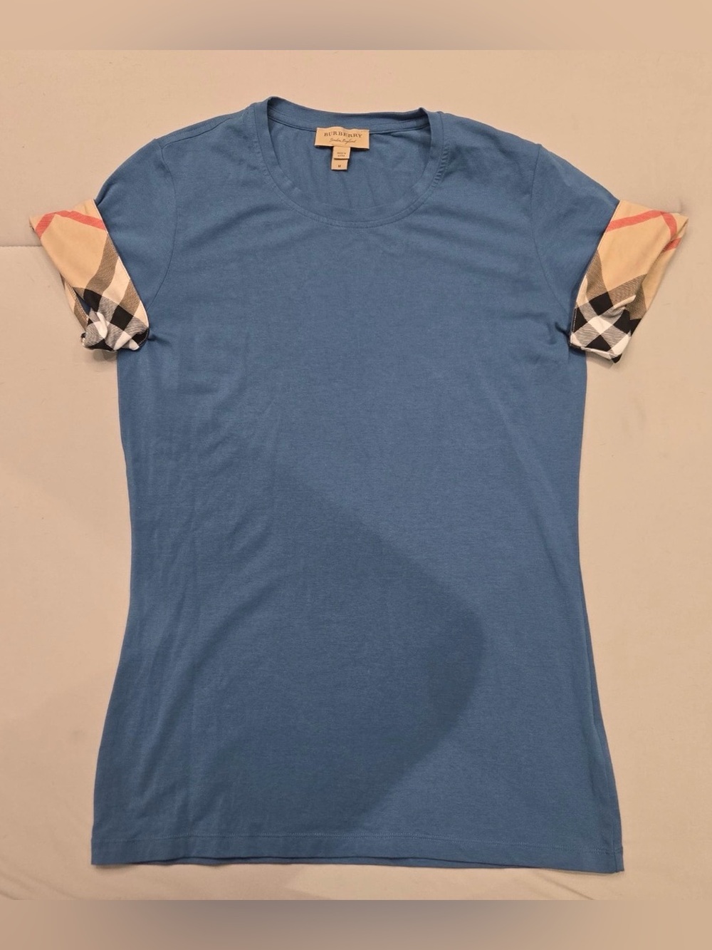 Burberry Blue Cotton shirt with Signature Check Sleeve Detail